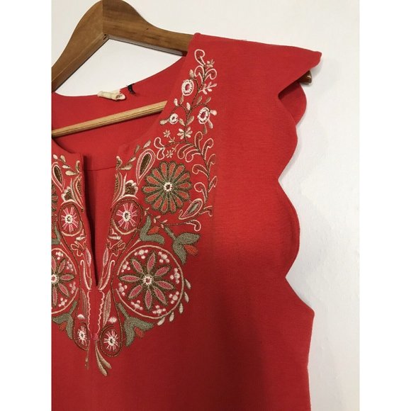 Akemi + Kin Anthropologie Binah Tank Sleeveless Blouse Red Beaded Embroidered S - Picture 3 of 10